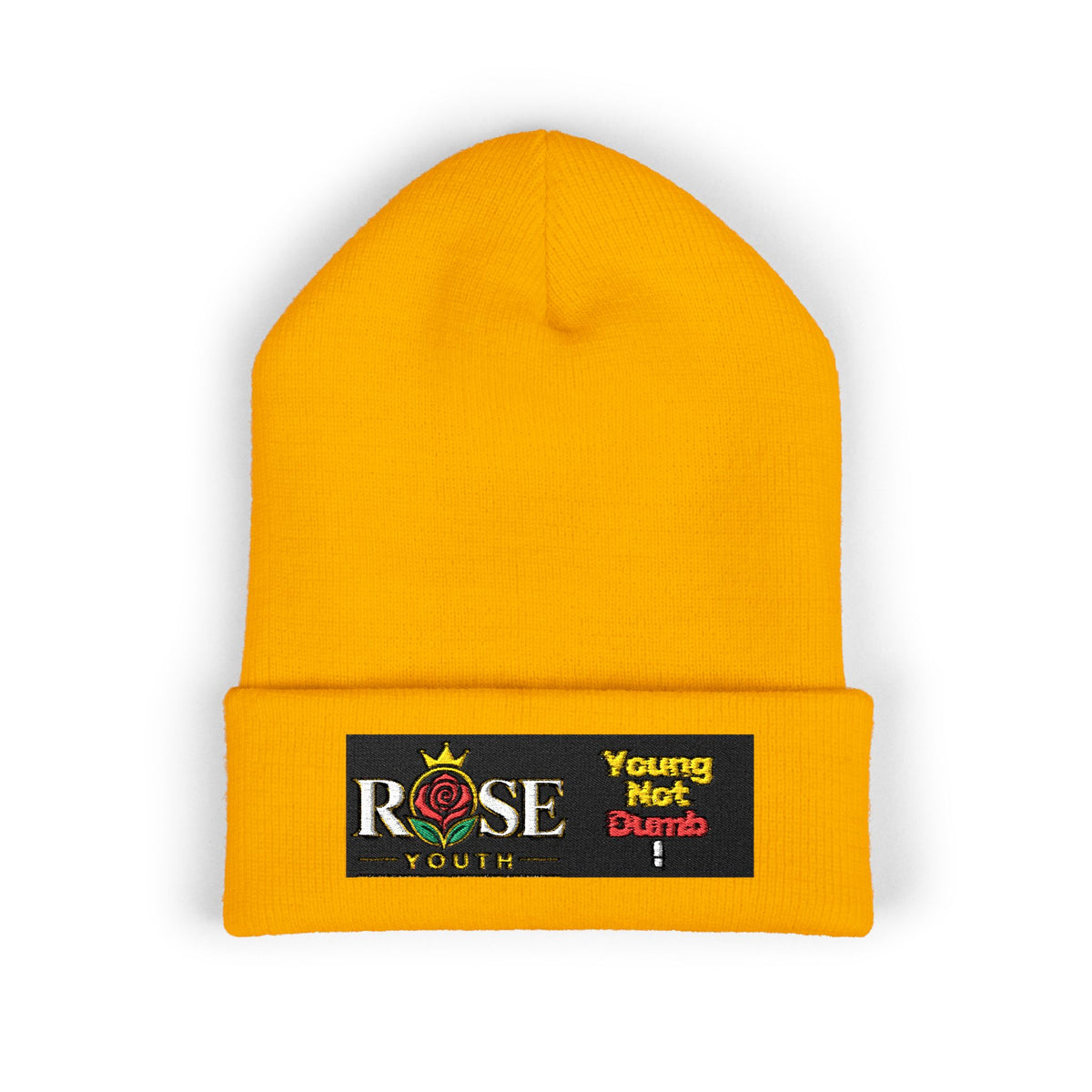 Embroidered 'ROSE Youth' Cuffed Beanie — 'Young Not Dumb' Streetwear Knit Hat