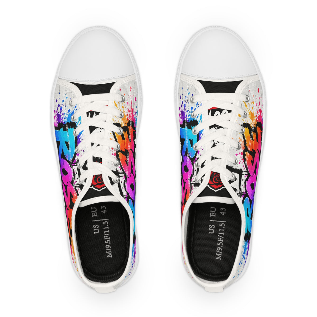Unisex ROSE Low Top Sneakers – Colorful Graffiti ROSE Logo Sneaker