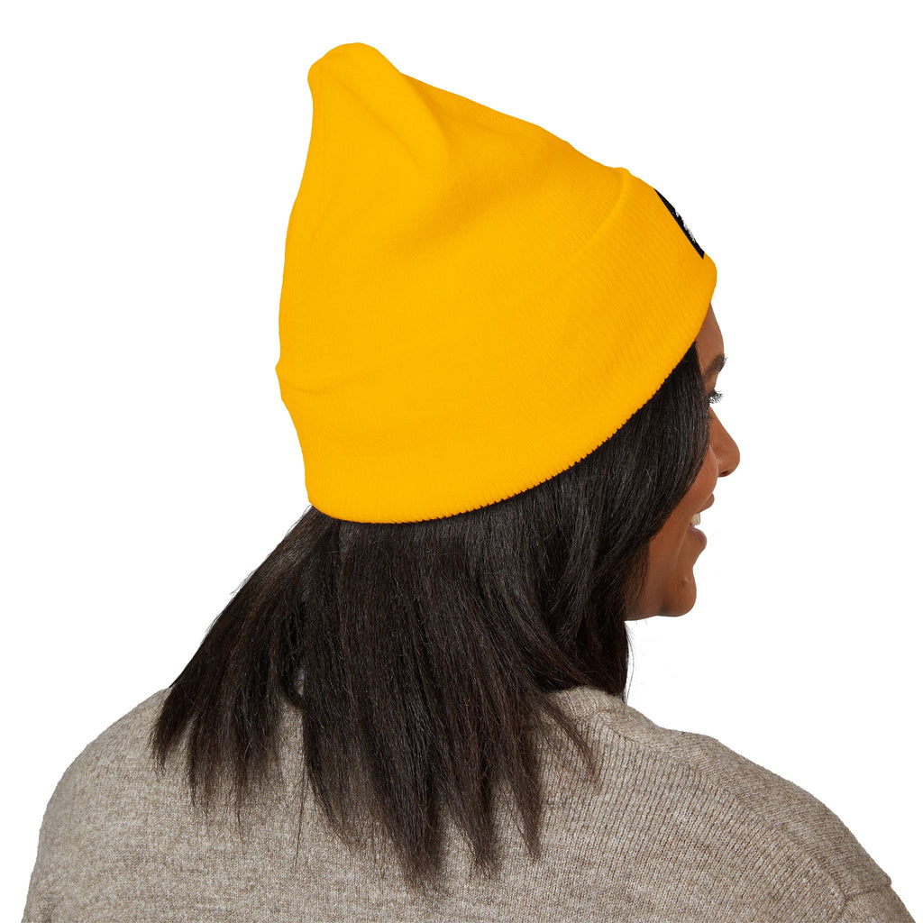 Embroidered 'Rose Youth' Cuffed Beanie – Vintage Patch Knit Hat