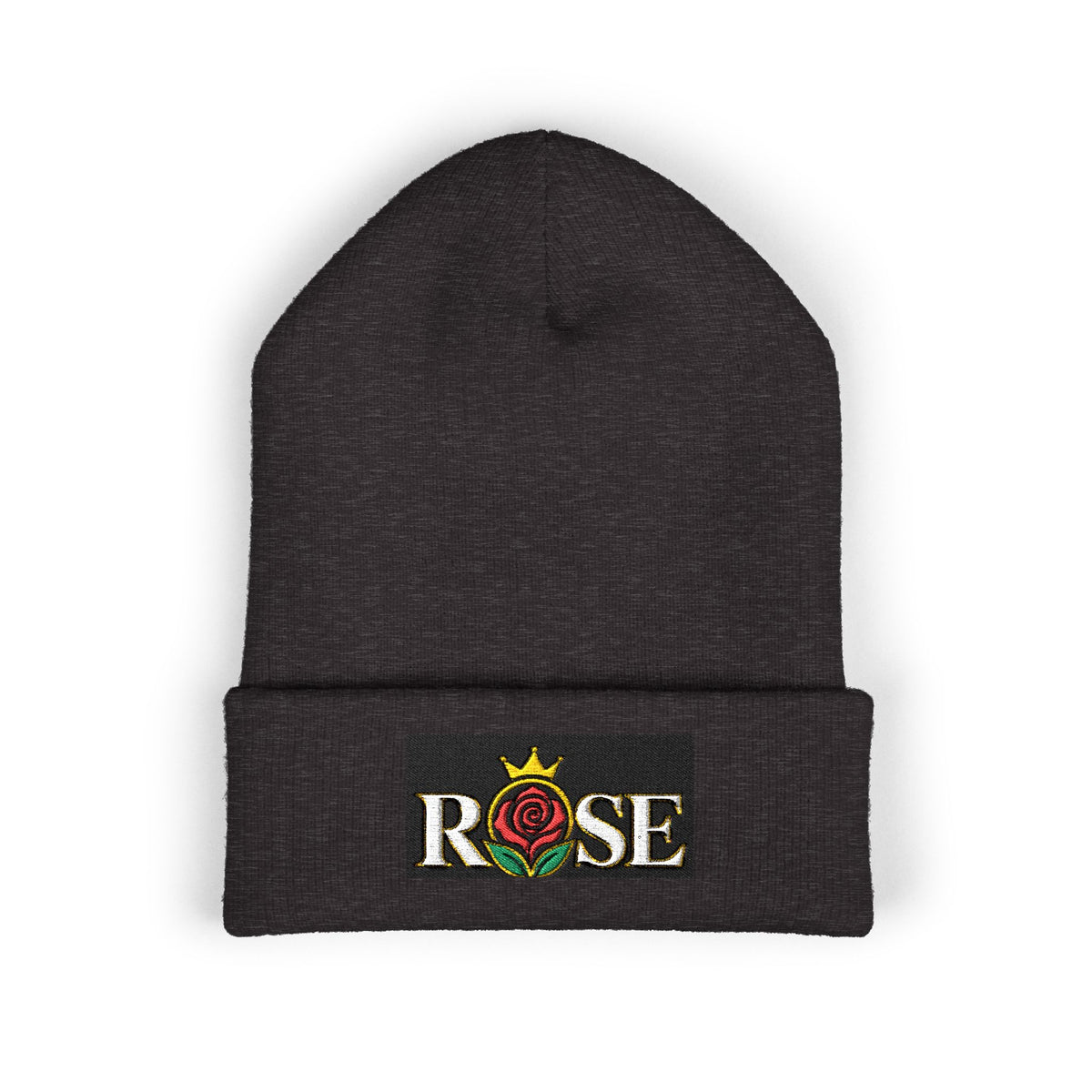Rose Crown Embroidered Cuffed Beanie