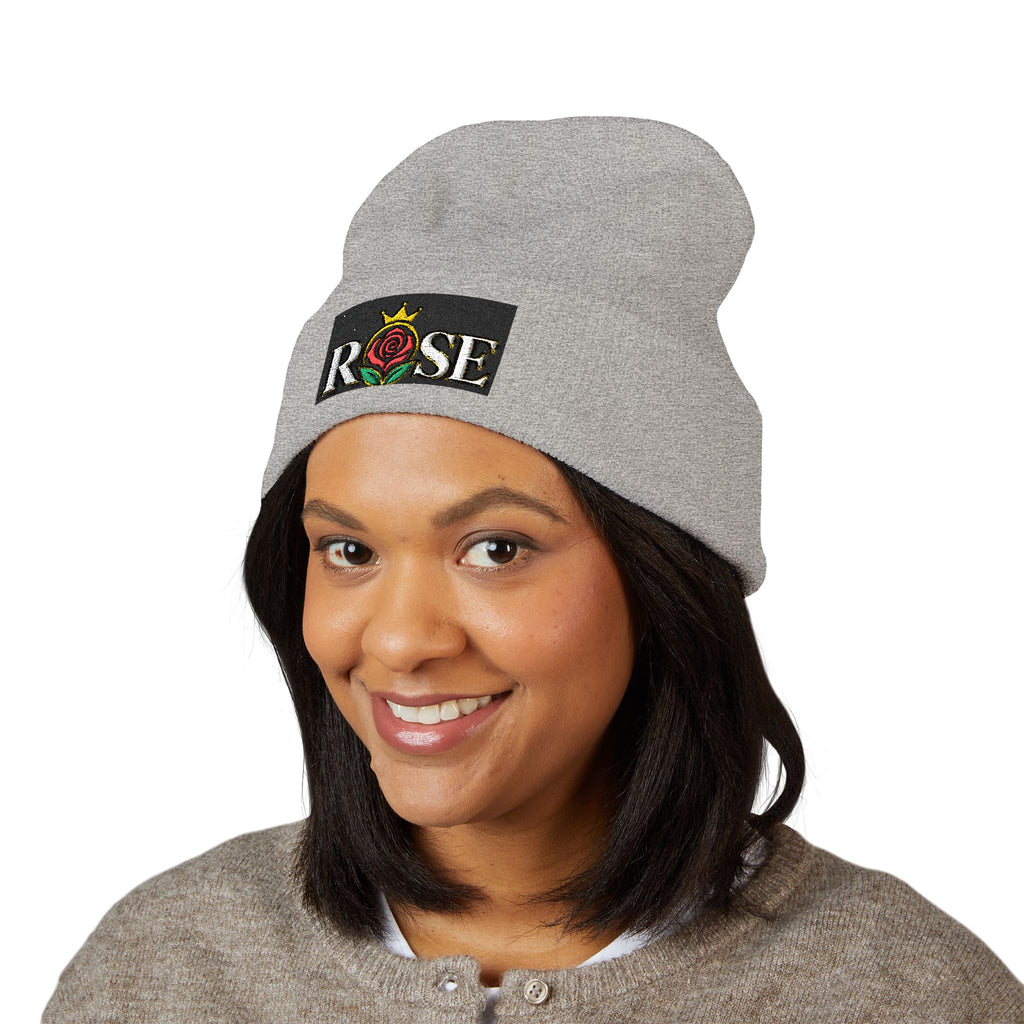 Rose Crown Embroidered Cuffed Beanie