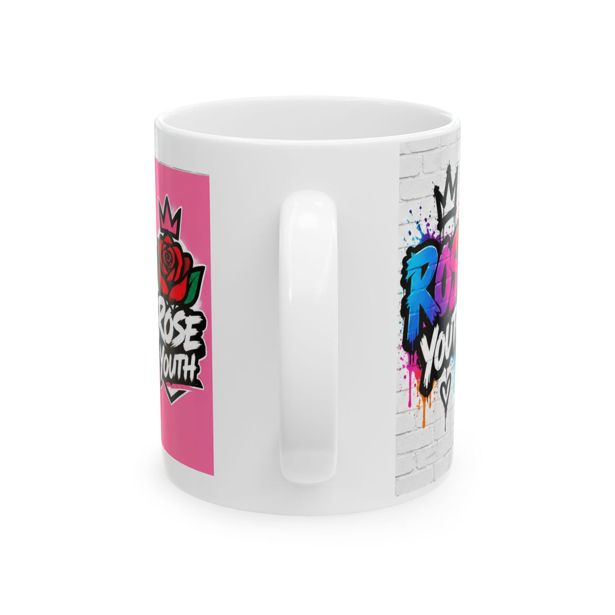 Rose Youth Graffiti Logo Ceramic Mug – Retro Street Art Coffee Cup (11oz/15oz)