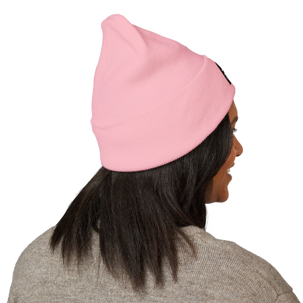 Embroidered 'Rose Youth' Cuffed Beanie – Vintage Patch Knit Hat