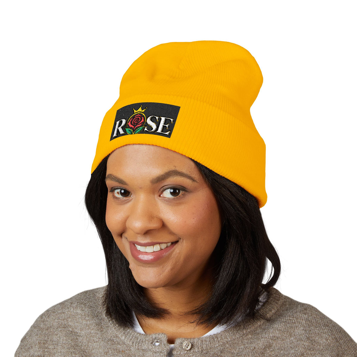 Rose Crown Embroidered Cuffed Beanie