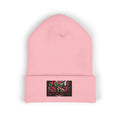 Rose Embroidered Cuffed Beanie — Floral Vintage Script Knit Hat