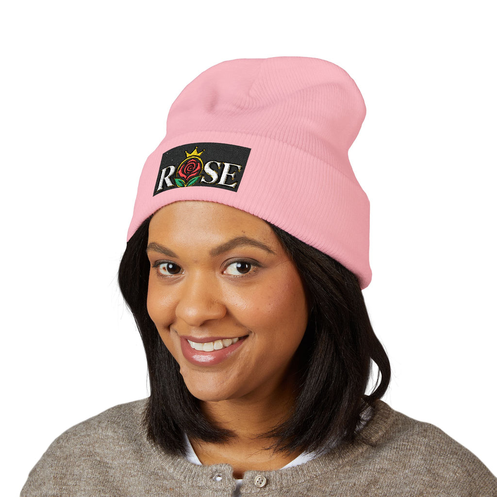 Rose Crown Embroidered Cuffed Beanie