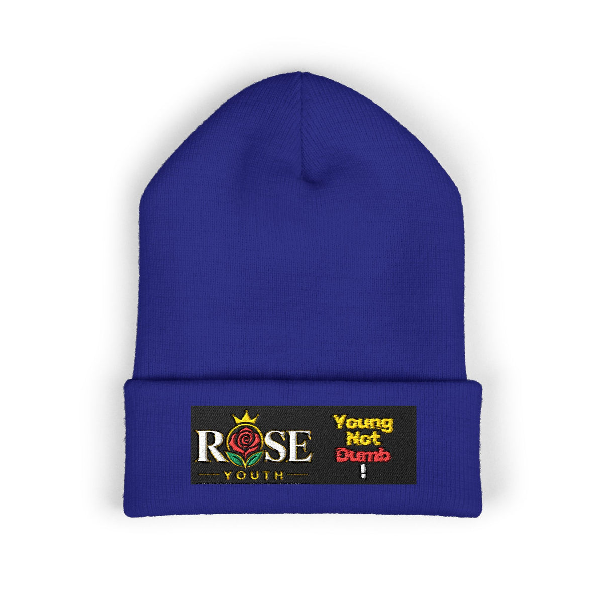 Embroidered 'ROSE Youth' Cuffed Beanie — 'Young Not Dumb' Streetwear Knit Hat