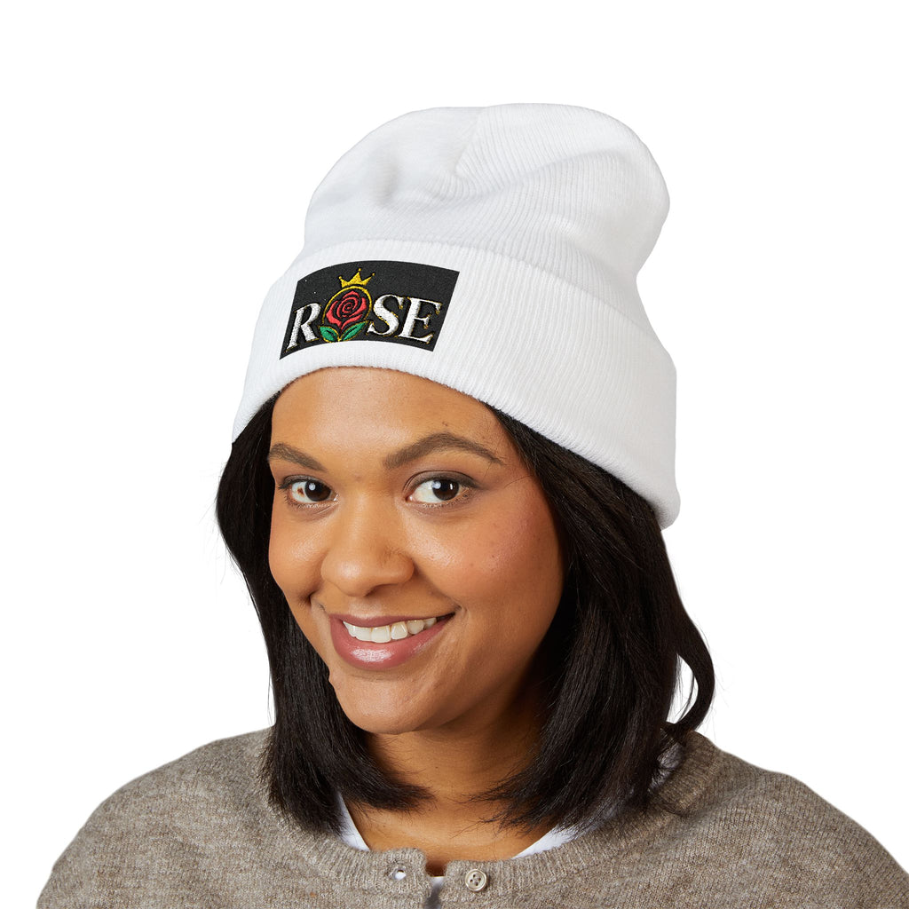 Rose Crown Embroidered Cuffed Beanie