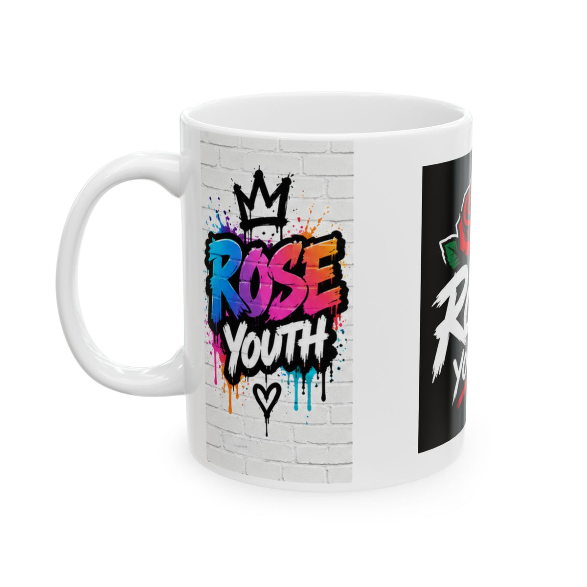 Rose Youth Graffiti Logo Ceramic Mug – Retro Street Art Coffee Cup (11oz/15oz)