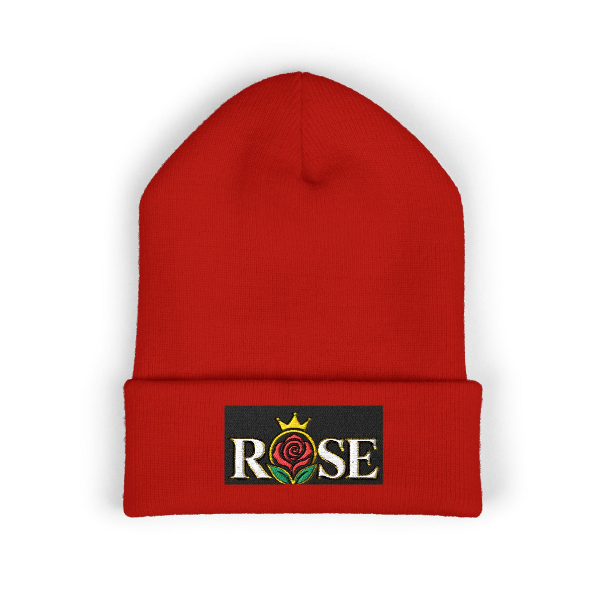 Rose Crown Embroidered Cuffed Beanie