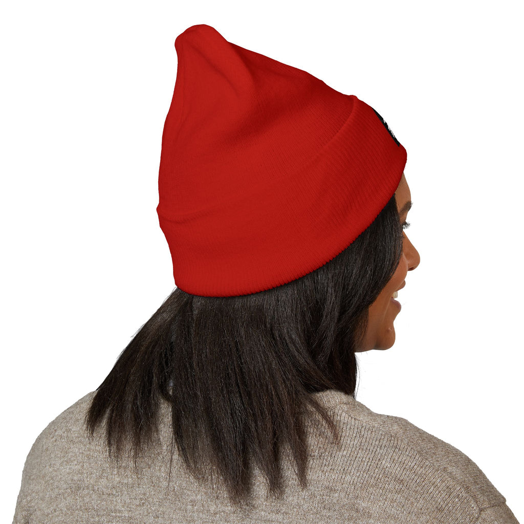 Embroidered 'Rose Youth' Cuffed Beanie – Vintage Patch Knit Hat