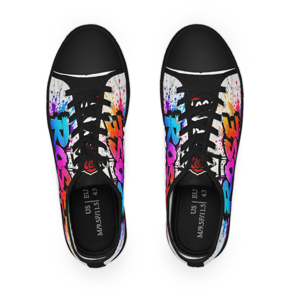 Unisex ROSE Low Top Sneakers – Colorful Graffiti ROSE Logo Sneaker