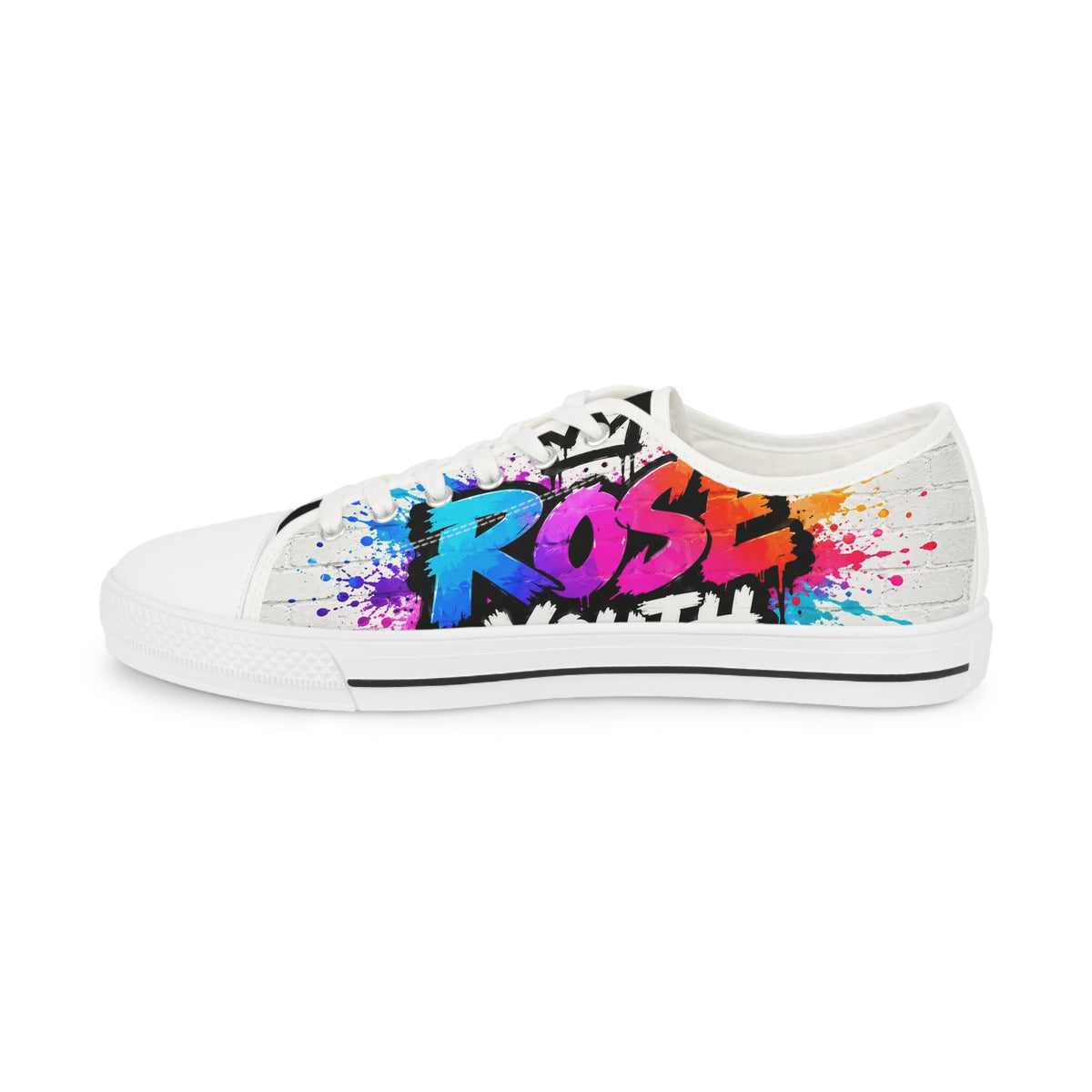 Unisex ROSE Low Top Sneakers – Colorful Graffiti ROSE Logo Sneaker