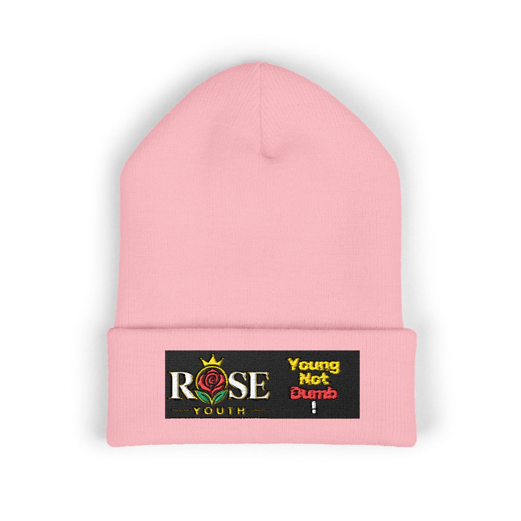 Embroidered 'ROSE Youth' Cuffed Beanie — 'Young Not Dumb' Streetwear Knit Hat