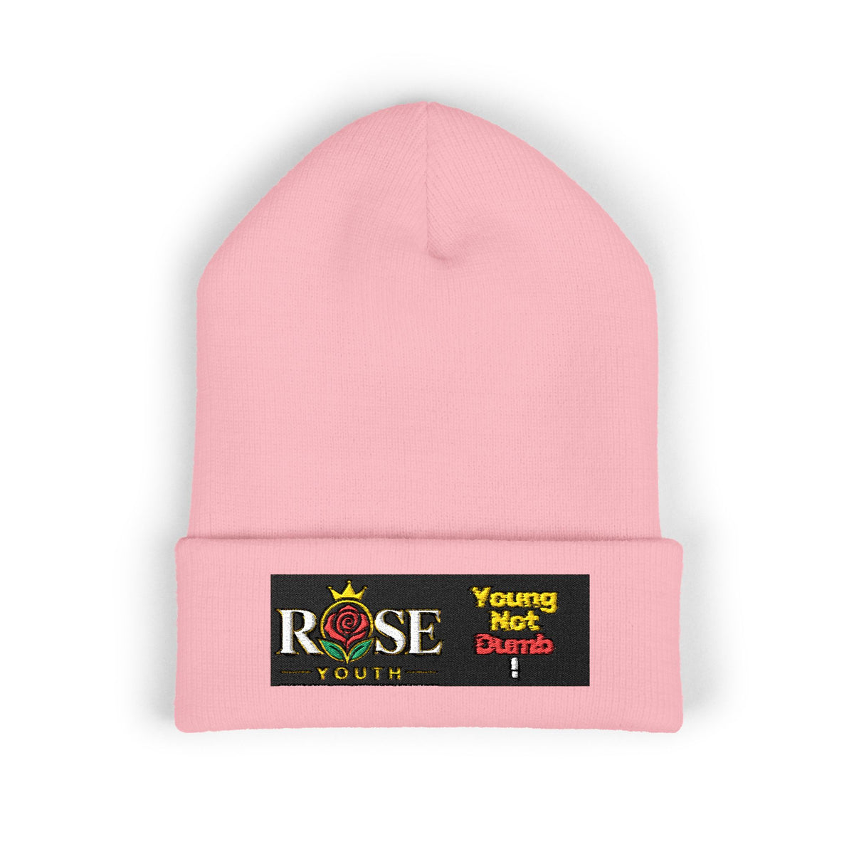 Embroidered 'ROSE Youth' Cuffed Beanie — 'Young Not Dumb' Streetwear Knit Hat