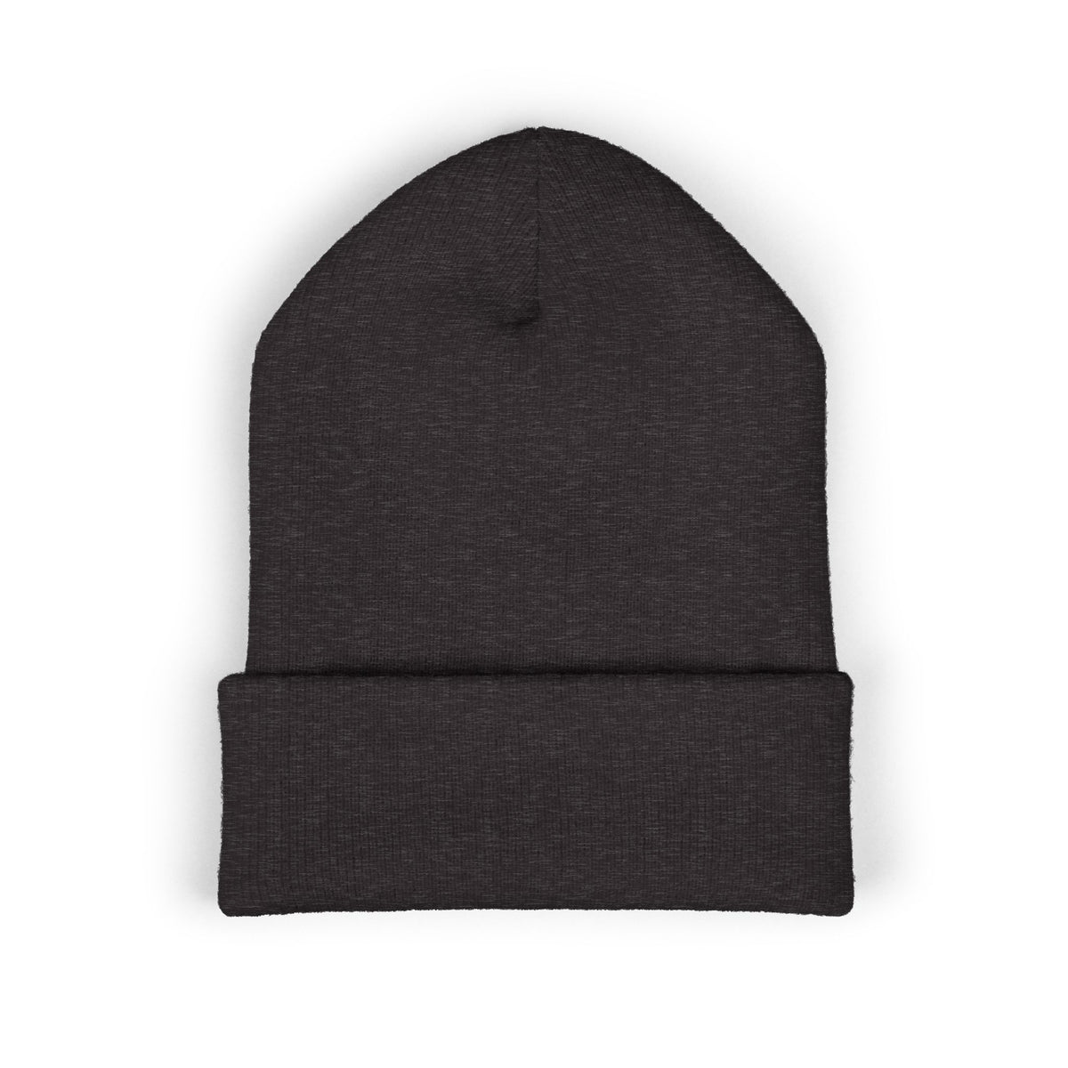 Rose Embroidered Cuffed Beanie — Floral Vintage Script Knit Hat